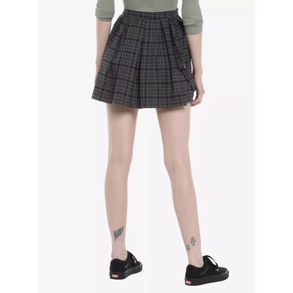 Hot Topic Black & Grey Plaid Pleats Removeable Suspender Skirt Juniors Large - Picture 4 of 6